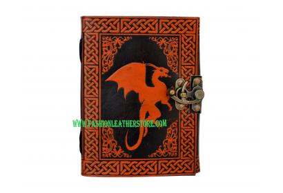 Celtic Dragon Leather Journal Note Book Orange with Black Color Book of Shadow Dairy
